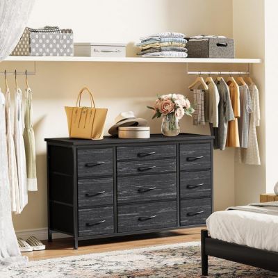 Commode - PROMIRACAL - 10 tiroirs - Tissu - Meuble TV avec station de charge - 121x39x71 cm