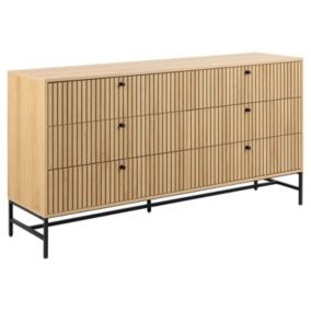 Commode rectangulaire 6 tiroirs effet tasseaux BAÏKAL - Beige