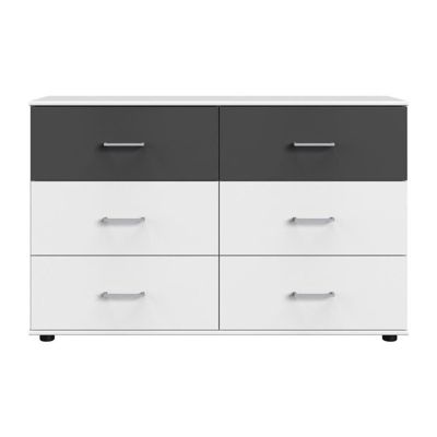 Commode - RHODES - 6 tiroirs - Blanc / Rechampis graphite - 130 x 41 x 83 cm - WIMEX