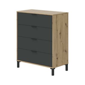 Commode Rochester, Commode à 4 tiroirs, Commode pour la chambre, Commode moderne, 76x40h94 cm, Chêne noué et Anthracite