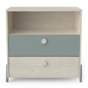 Commode Scandinave 2 Tiroirs 1 Niche, Bois et Vert - L73cm - Ilian