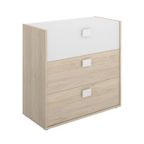 Commode Sella, Commode pour la chambre, Commode avec 3 tiroirs, 80x43h81 cm, Chêne et Blanc