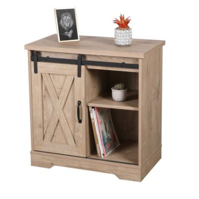 Commode style rustique collection WAYNE - 1 porte coulissante et 1 étagère, coloris chene clair, dimensions 70x40x72 cm
