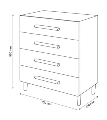 Commode sur pieds blanche et effet chêne 4 tiroirs GoodHome Atomia H. 86 x L. 75 x P. 45 cm