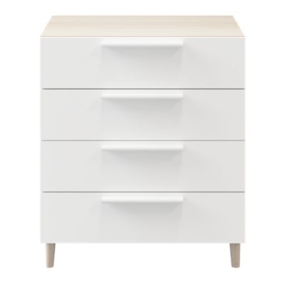 Commode sur pieds blanche et effet chêne 4 tiroirs GoodHome Atomia H. 86 x L. 75 x P. 45 cm
