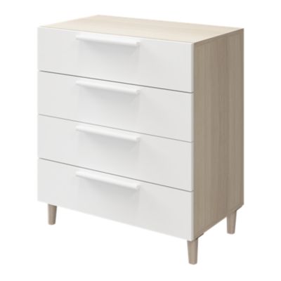 Commode sur pieds blanche et effet chêne 4 tiroirs GoodHome Atomia H. 86 x L. 75 x P. 45 cm