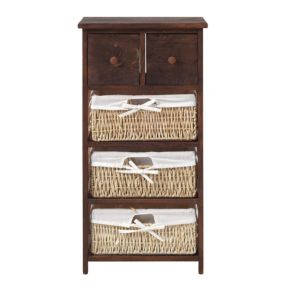 Commode Table de Chevet 5 Tiroirs Bois Marron Country 80x40x27