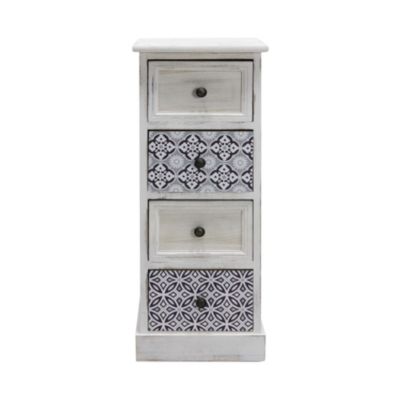 Commode Table de Chevet Etroite Bois MDF Blanc Gris 4 Tiroirs Vintage Entree 76x30x25 cm