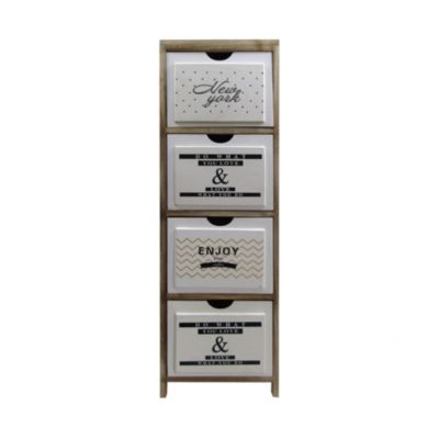 Commode Table de Chevet Nordic Marron Blanc 4 Tiroirs 97x30x24