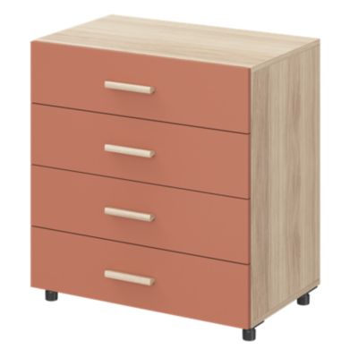 Commode terracotta et effet chêne avec 4 tiroirs GoodHome Atomia H. 75 ...