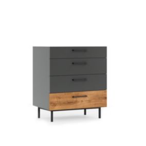 Commode à Tiroirs Volga, Anthracite, Panneau d'Aggloméré Mélaminé, 80x50x90 cm, EPIKASA
