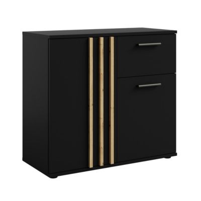 Commode VARIA - 2 portes et 1 tiroir - Design moderne coloris noir et chene artisan