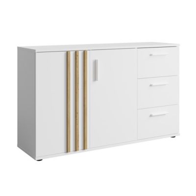 Commode VARIA - 2 portes et 3 tiroirs - Design moderne coloris blanc et chene artisan