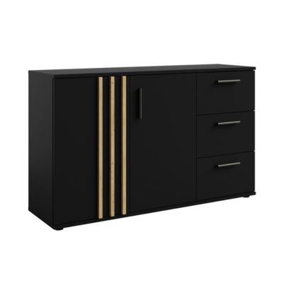 Commode VARIA - 2 portes et 3 tiroirs - Design moderne coloris noir et chene artisan