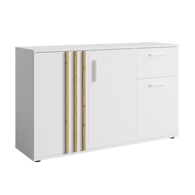 Commode VARIA - 3 portes et 1 tiroir - Design moderne coloris blanc et chene artisan