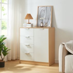 Commode Varkaus 90 x 80 x 40 cm effet chêne blanc en.casa