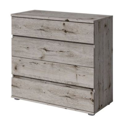 Commode VELTIS 4 tiroirs  L92 x H85 cm  Rangement moderne coloris chene Wellington