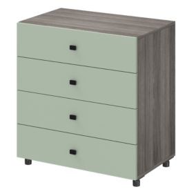 Commode vert agave et effet chêne grisé avec 4 tiroirs GoodHome Atomia H. 75 x L. 75 x P. 45 cm