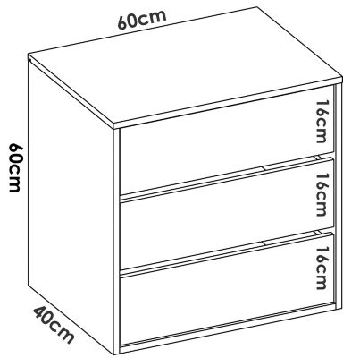 Commode Vinson, Commode pour intérieurs de garde-robe, Commode de chambre avec 3 tiroirs, 60x40h60 cm, Blanc