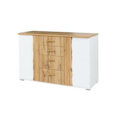 Commode WOOD 4 tiroirs et 2 portes  Chene et blanc  Design moderne