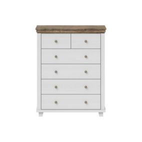Commode XL design 6 tiroirs. Coloris blanc et chêne. Collection ASSIA