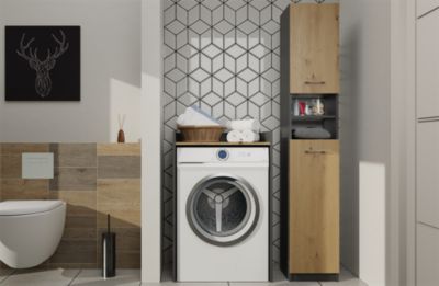 COMO - Meuble de rangement pour machine à laver - Meuble SDB - 64x50x97.5 cm - Buanderie