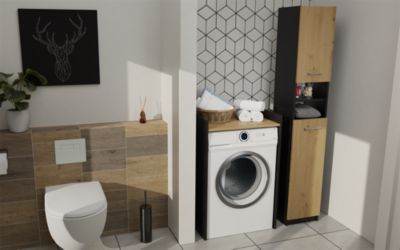 COMO - Meuble de rangement pour machine à laver - Meuble SDB - 64x50x97.5 cm - Buanderie