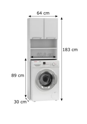 COMO - Meuble pour machine à laver 64x183x30 - Rangement buanderie/lave linge/salle de bain avec placard/étagères