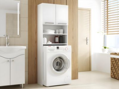COMO - Meuble pour machine à laver 64x183x30 - Rangement buanderie/lave linge/salle de bain avec placard/étagères