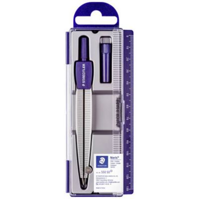 Compas scolaire Staedtler Noris 550 50 - compas sécurisé avec housse et règle, longueur 124 mm