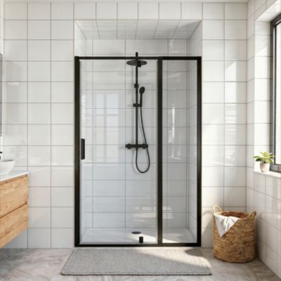 Complément d'ouverture l.40 x H.195 cm, verre transparent, profilés aluminium noir, GoodHome Ledava