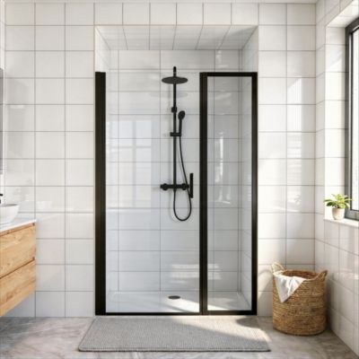 Complément d'ouverture l.40 x H.195 cm, verre transparent, profilés aluminium noir, GoodHome Ledava