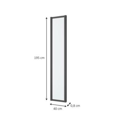 Complément d'ouverture l.40 x H.195 cm, verre transparent, profilés aluminium noir, GoodHome Ledava