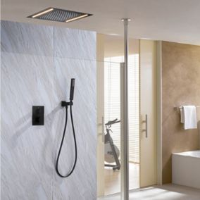 Composition de douche Ciel de pluie 400x400 mm noir mat led, thermostatique, Secax