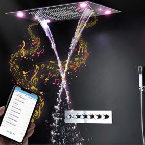 Composition de douche Ciel de pluie connecté led thermostatique chrome XL 800x600 mm, Mars