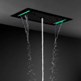 Composition de douche Ciel de pluie led thermostatique noir 700x380 mm, Turin