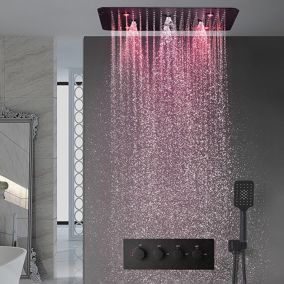 Composition de douche ciel de pluie led thermostatique noire 500x500 mm, Victorio