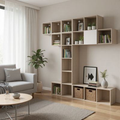 Composition de rangement mural effet chêne GoodHome Atomia H. 225 x L. 225 x P. 37 cm
