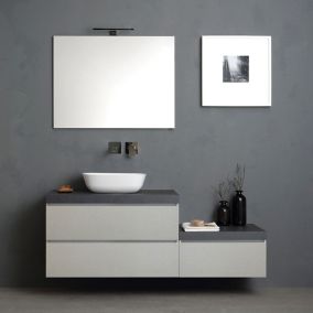 Composition de salle de bain 150cm gris perle avec dessus anthracite et lavabo sur plan - valentina