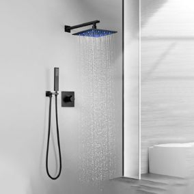 Composition mitigeur de douche led encastrée murale noire, Bilba