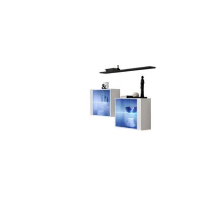 Composition murale SWITCH SBIII  Cubes vitrés LED et étagère  Blanc brillant et noir  Design moderne