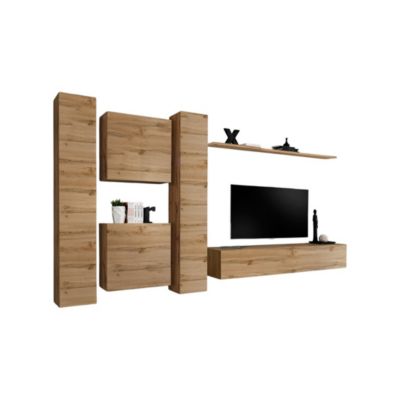 Composition murale SWITCH VI  Meuble TV, colonnes et cubes suspendus  Chene Wotan  Design naturel moderne