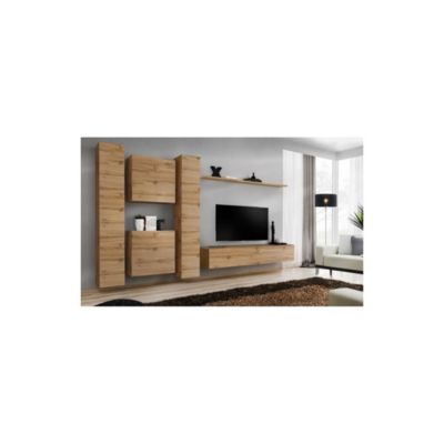 Composition murale SWITCH VI  Meuble TV, colonnes et cubes suspendus  Chene Wotan  Design naturel moderne