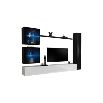 Composition murale SWITCH XVIII meuble TV suspendu blanc et noir brillant