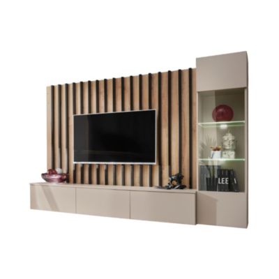 Composition murale TASHYA Meuble TV, vitrine suspendue et panneau mural ...