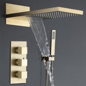 Composition thermostatique de douche à encastrer dorée brossée,xirok