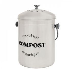 Composteur, bac, poubelle à compost de cuisine 5L rond en Inox - Beige - Linxor