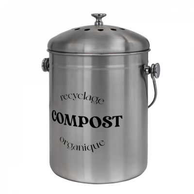 Composteur, bac, poubelle à compost de cuisine 5L rond en Inox - Gris - Linxor