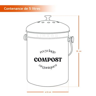 Composteur, bac, poubelle à compost de cuisine 5L rond en Inox - Gris - Linxor