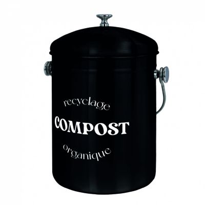 Composteur, bac, poubelle à compost de cuisine 5L rond en Inox - Noir - Linxor